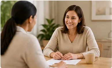 A warm conversation about paperwork and support